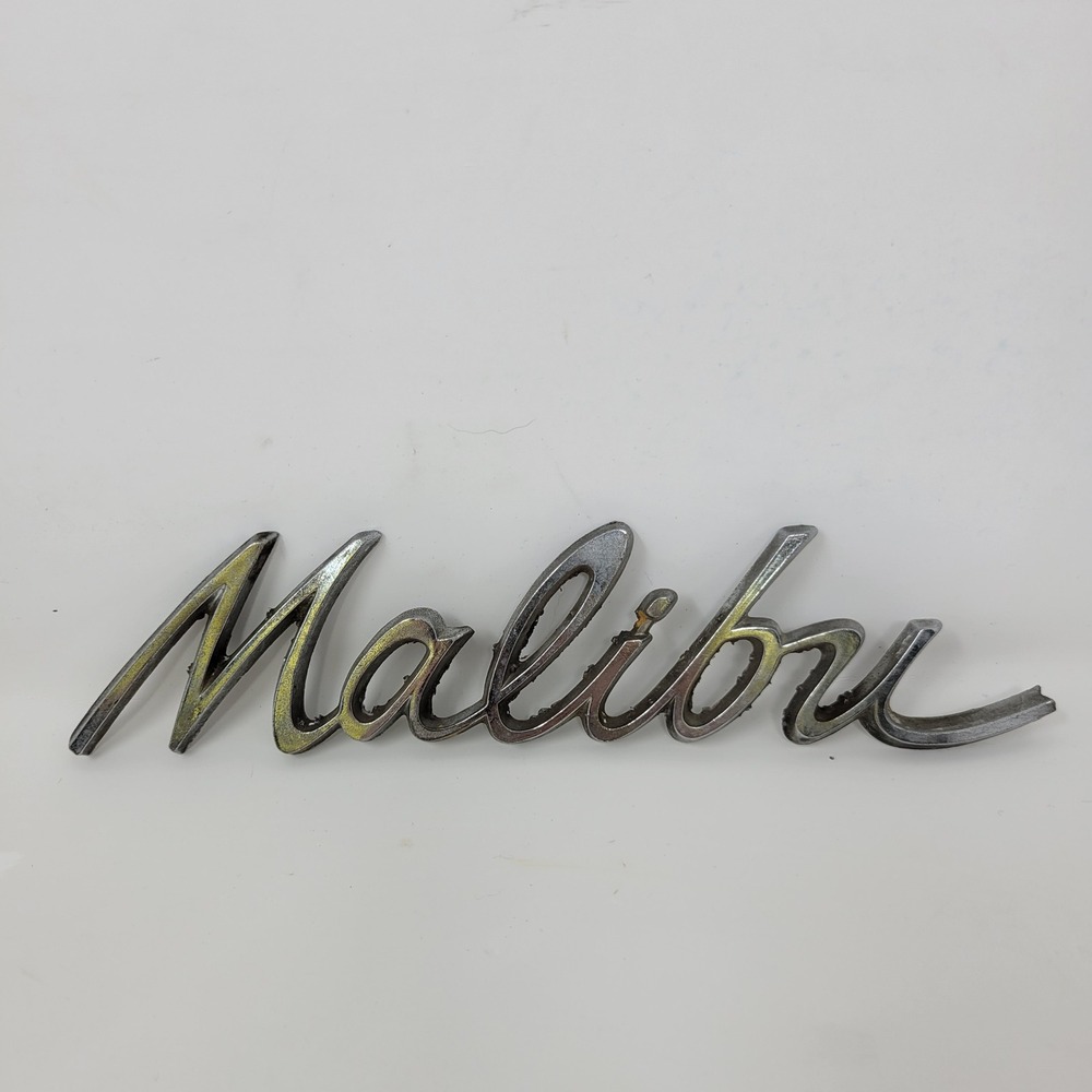 Vintage Chevrolet Malibu Chrome Script Emblem Nameplate Metal Chevy 1966-67‎